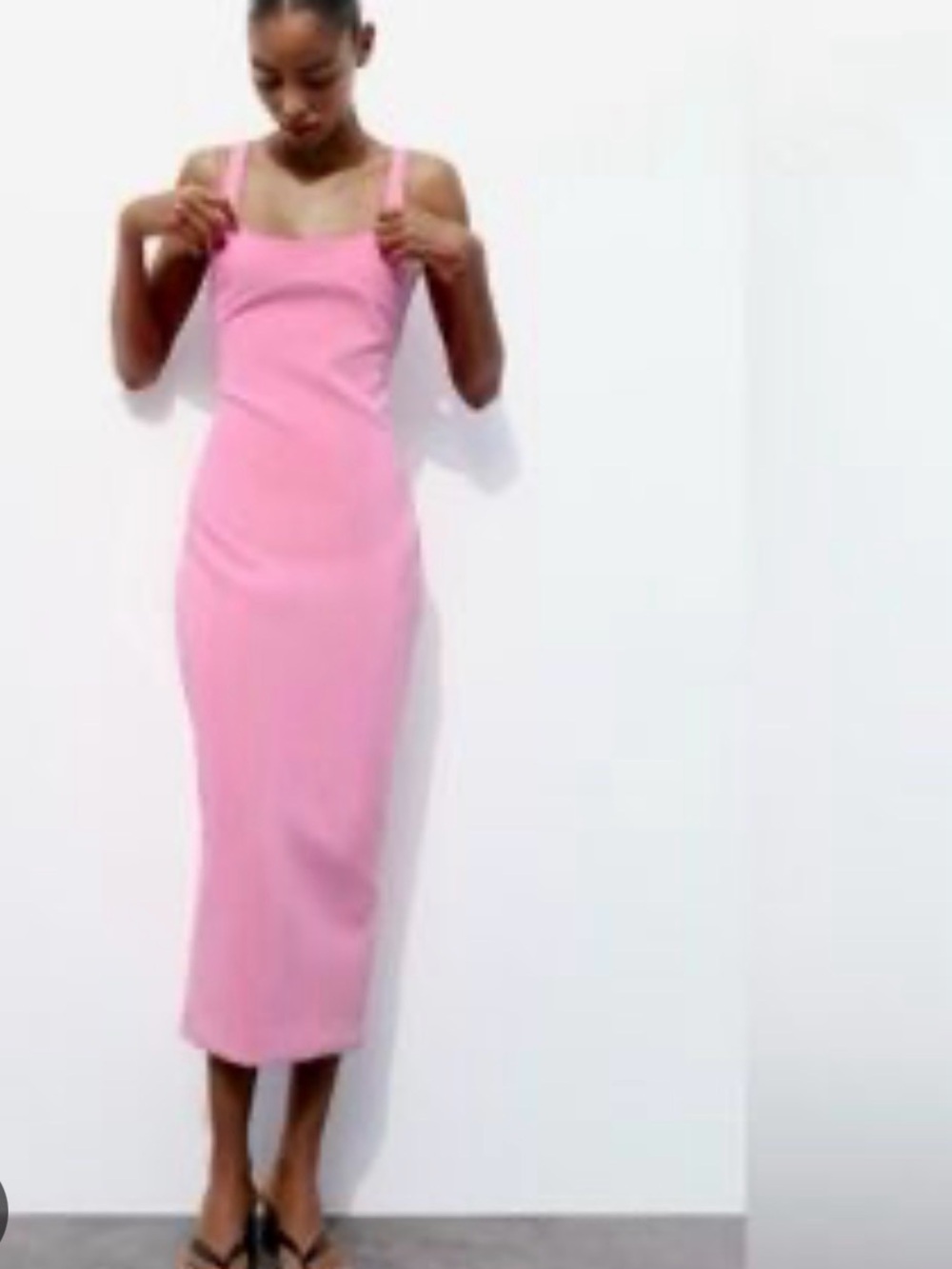 Zara Pink Midi Dress with Square Neck